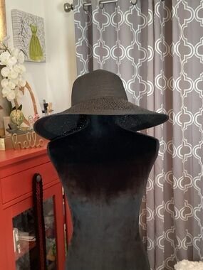 J. Crew Black Wide-Brim Straw Sun Hat